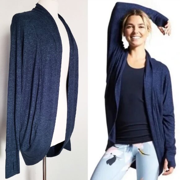 ATHLETA Luxe Pose Wrap Cardigan Heather Blue Cocoon Circle Longline Thumbhole - Picture 2 of 14